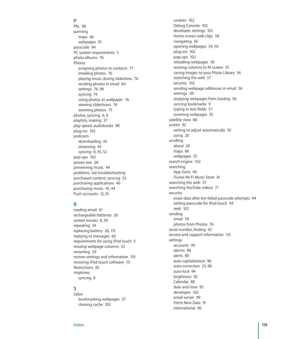 Apple iPod touch iOS 2.2 User Manual | Page 119 / 122
