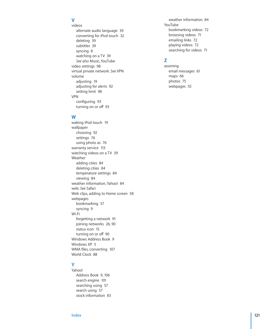 Apple iPod touch iOS 2.2 User Manual | Page 121 / 122