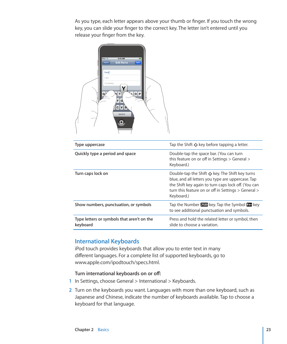 International keyboards | Apple iPod touch iOS 2.2 User Manual | Page 23 / 122