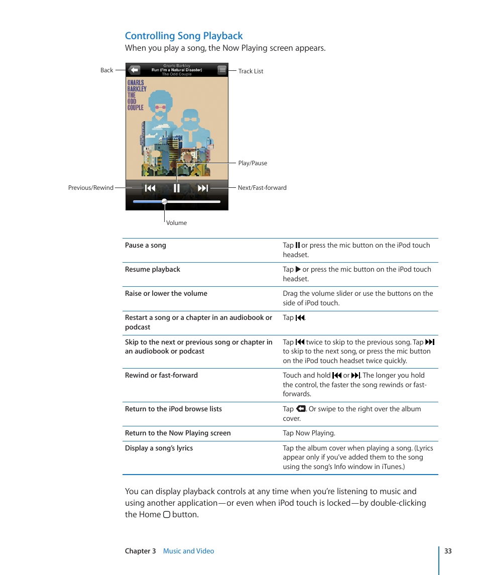 Controlling song playback | Apple iPod touch iOS 2.2 User Manual | Page 33 / 122