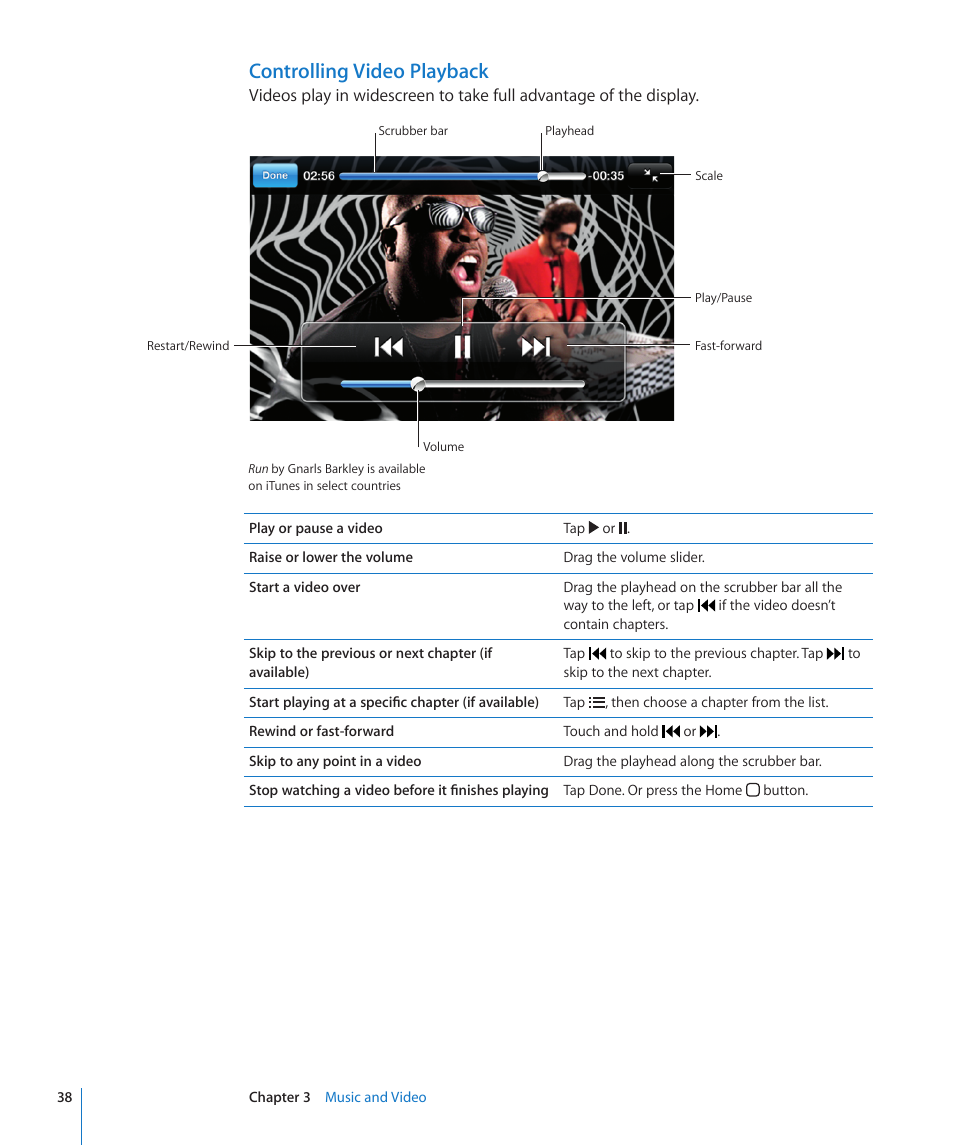 Controlling video playback | Apple iPod touch iOS 2.2 User Manual | Page 38 / 122