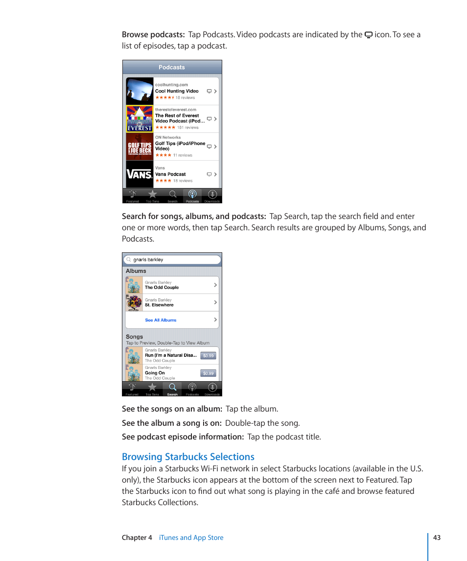 Browsing starbucks selections | Apple iPod touch iOS 2.2 User Manual | Page 43 / 122