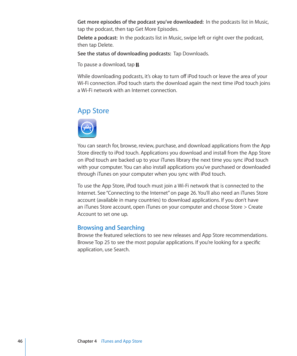 App store, 46 app store, Browsing and searching | Apple iPod touch iOS 2.2 User Manual | Page 46 / 122