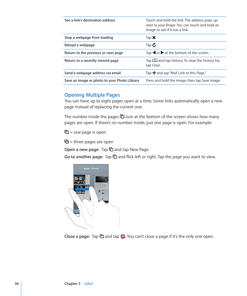 Opening multiple pages | Apple iPod touch iOS 2.2 User Manual | Page 56 / 122