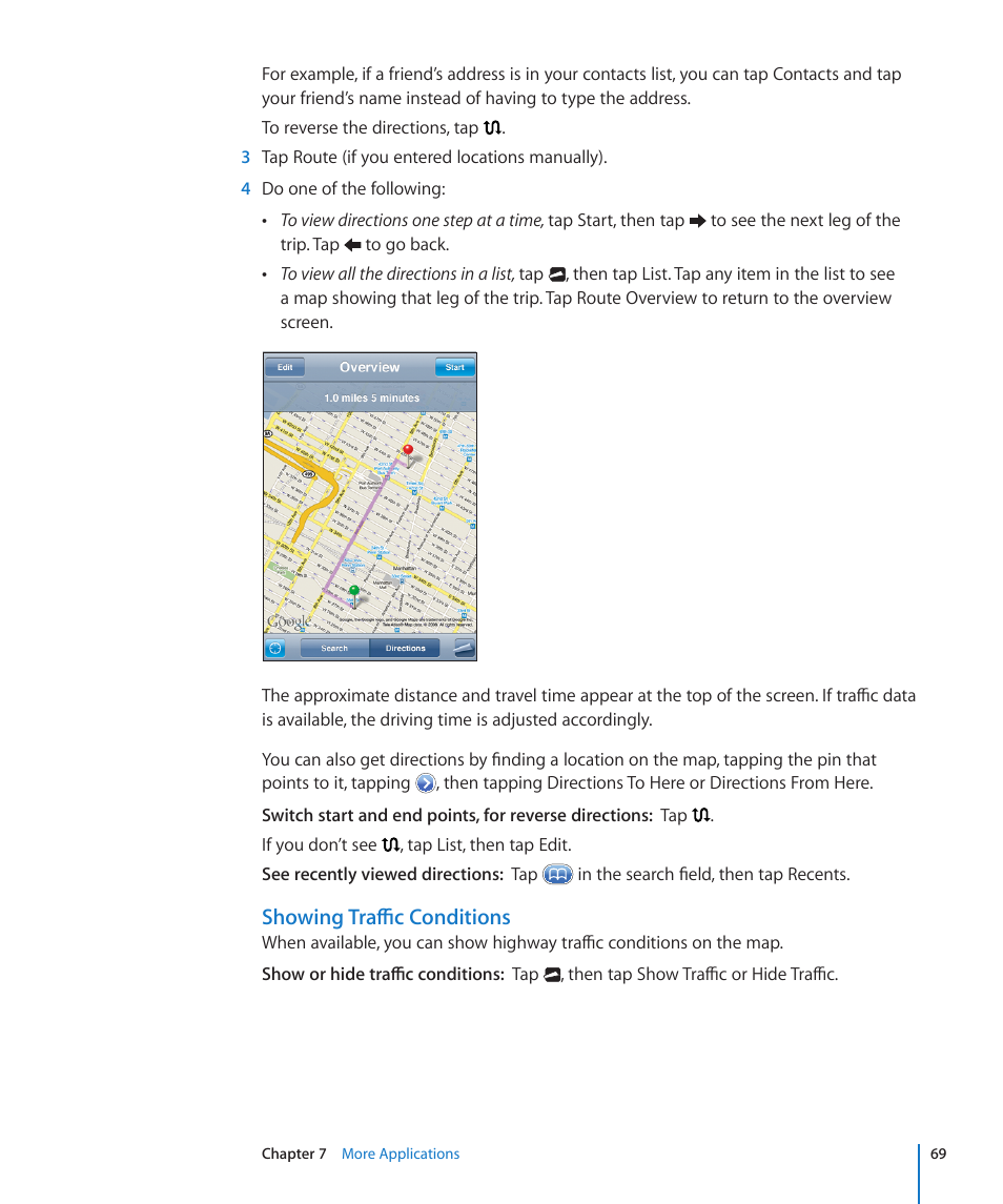 Showing traffic conditions | Apple iPod touch iOS 2.2 User Manual | Page 69 / 122