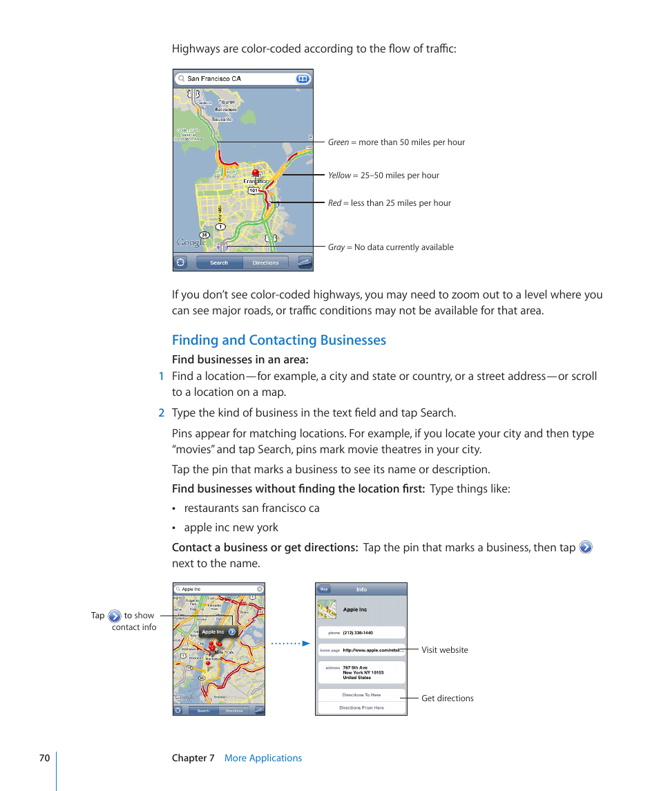 Finding and contacting businesses | Apple iPod touch iOS 2.2 User Manual | Page 70 / 122