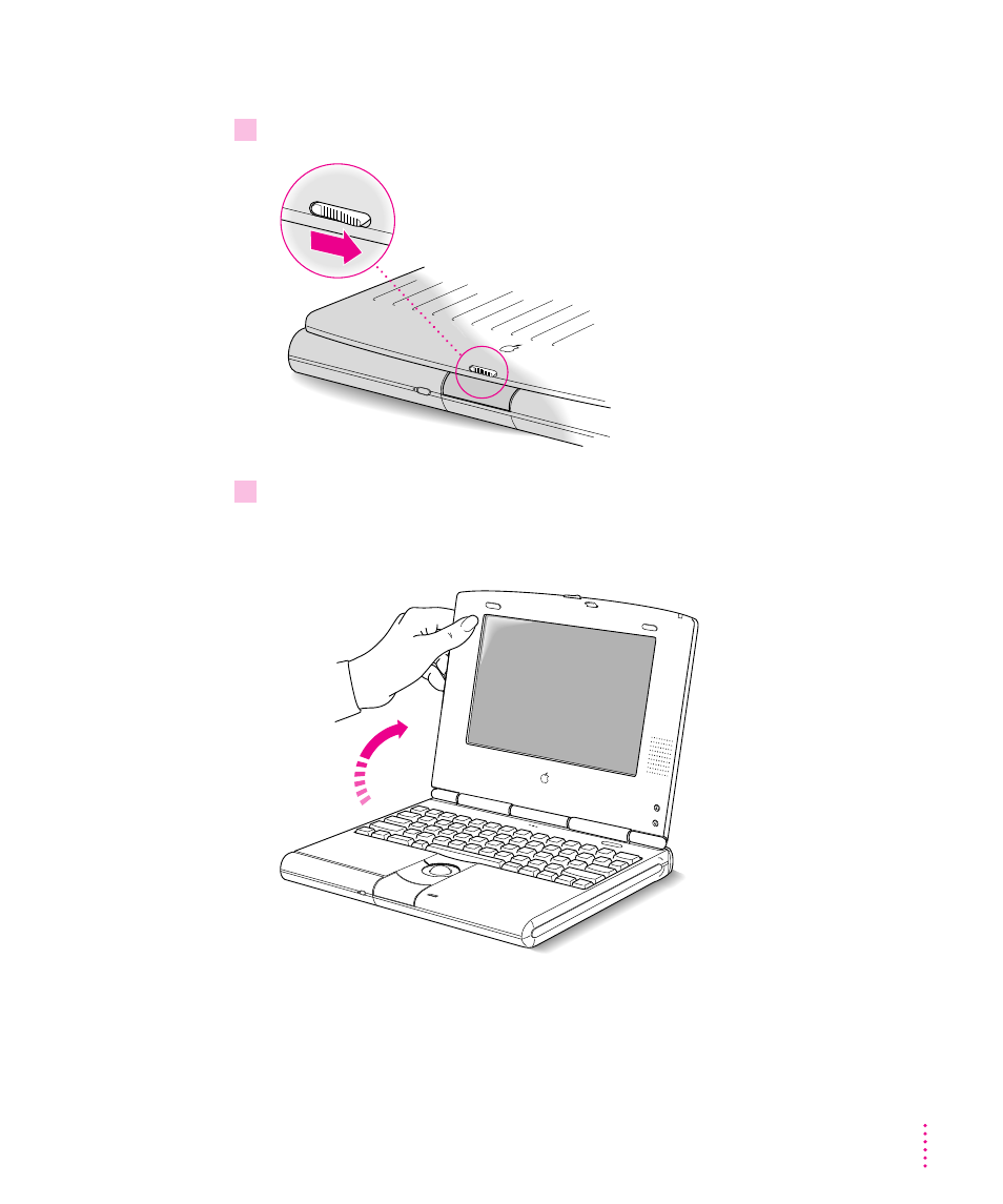 Opening the display 3, Opening the display | Apple PowerBook (200 Series) User Manual | Page 11 / 88