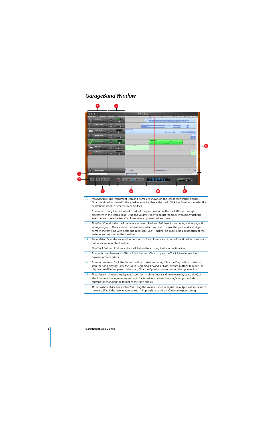 Garageband window | Apple GarageBand At A Glance User Manual | Page 2 / 9
