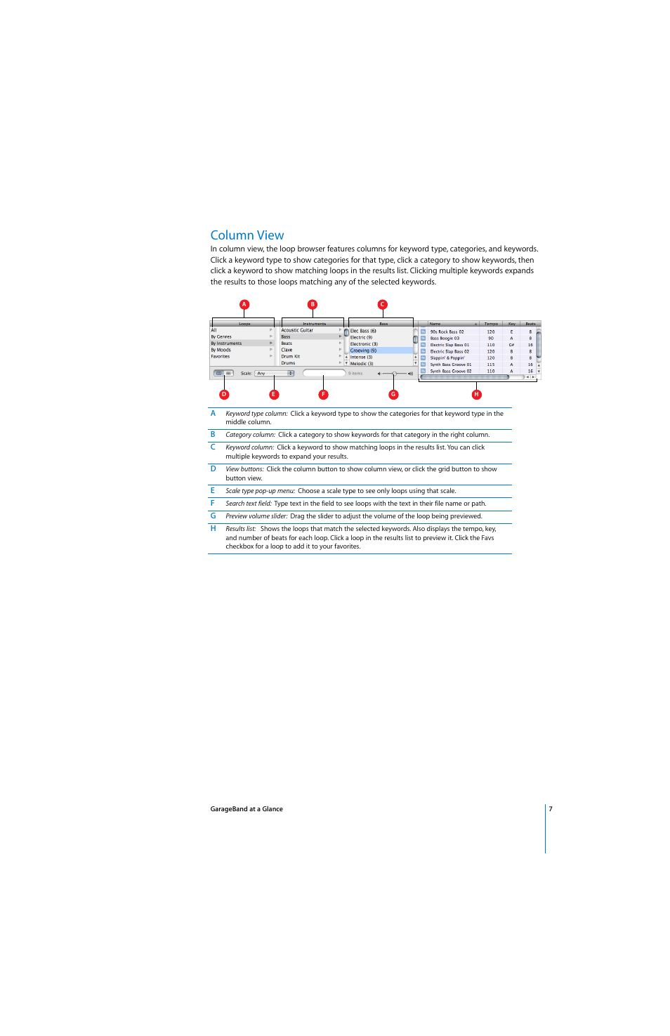 Column view | Apple GarageBand At A Glance User Manual | Page 7 / 9