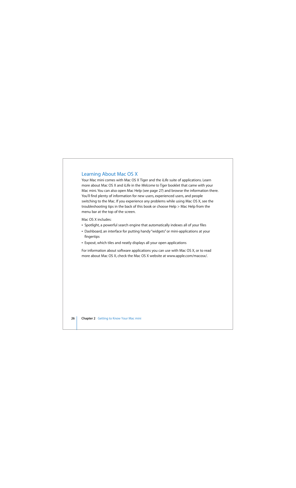 Learning about mac os x | Apple Mac mini (Early 2006) User Manual | Page 26 / 96