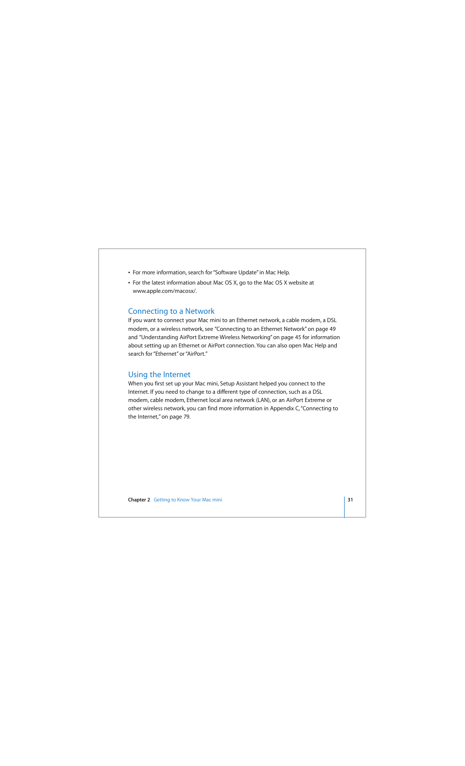 Connecting to a network, Using the internet | Apple Mac mini (Early 2006) User Manual | Page 31 / 96