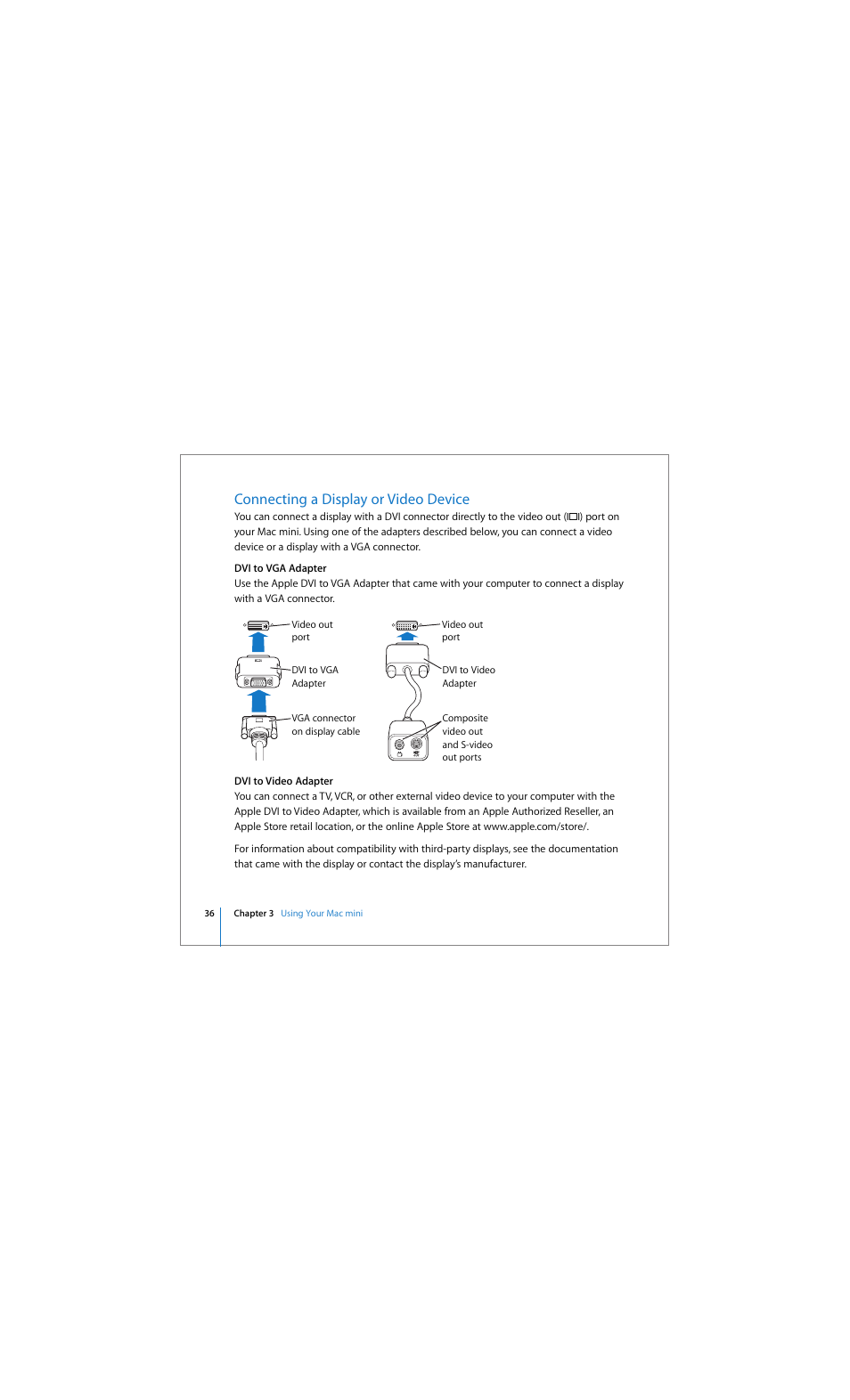 Connecting a display or video device | Apple Mac mini (Early 2006) User Manual | Page 36 / 96