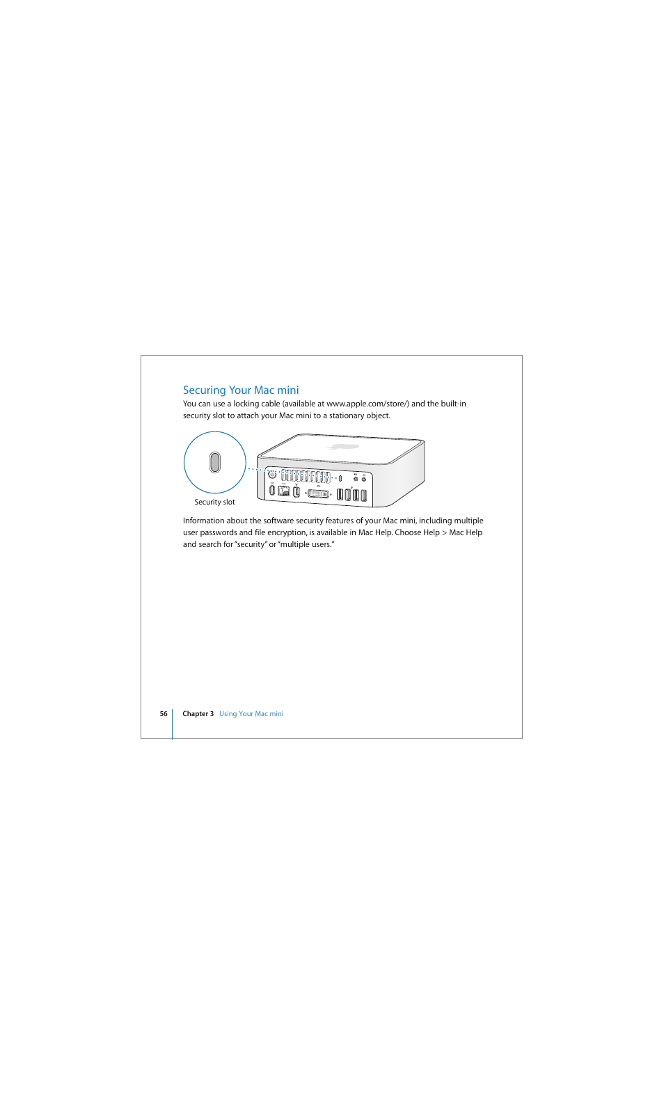 Securing your mac mini | Apple Mac mini (Early 2006) User Manual | Page 56 / 96