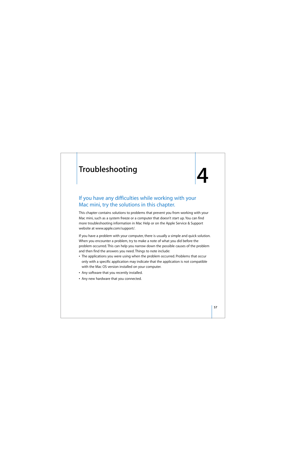 Troubleshooting | Apple Mac mini (Early 2006) User Manual | Page 57 / 96