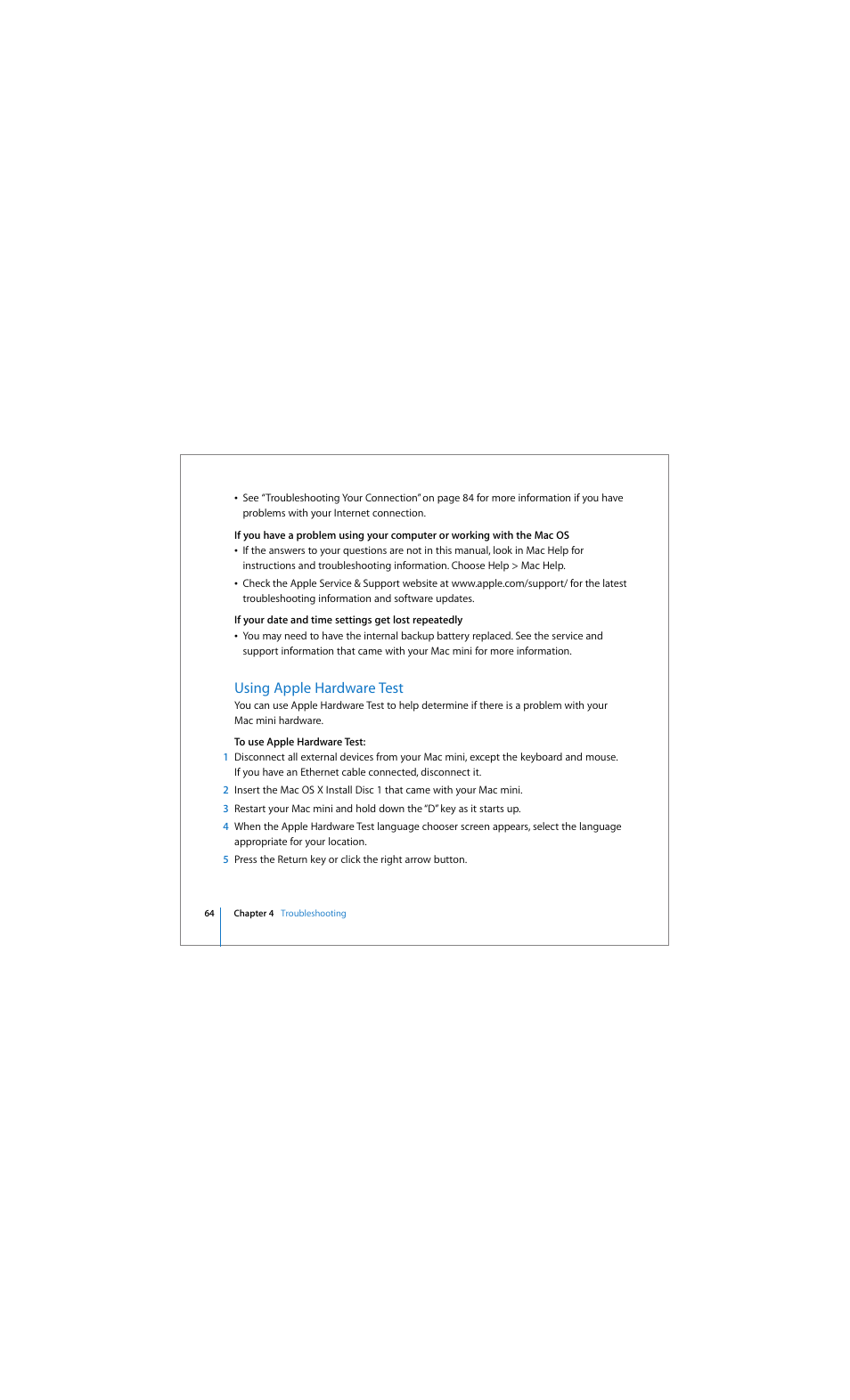 Using apple hardware test | Apple Mac mini (Early 2006) User Manual | Page 64 / 96