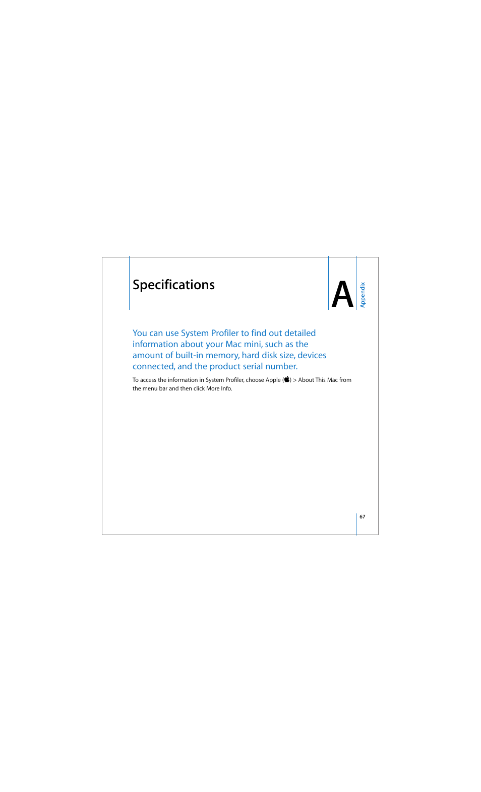 Specifications | Apple Mac mini (Early 2006) User Manual | Page 67 / 96