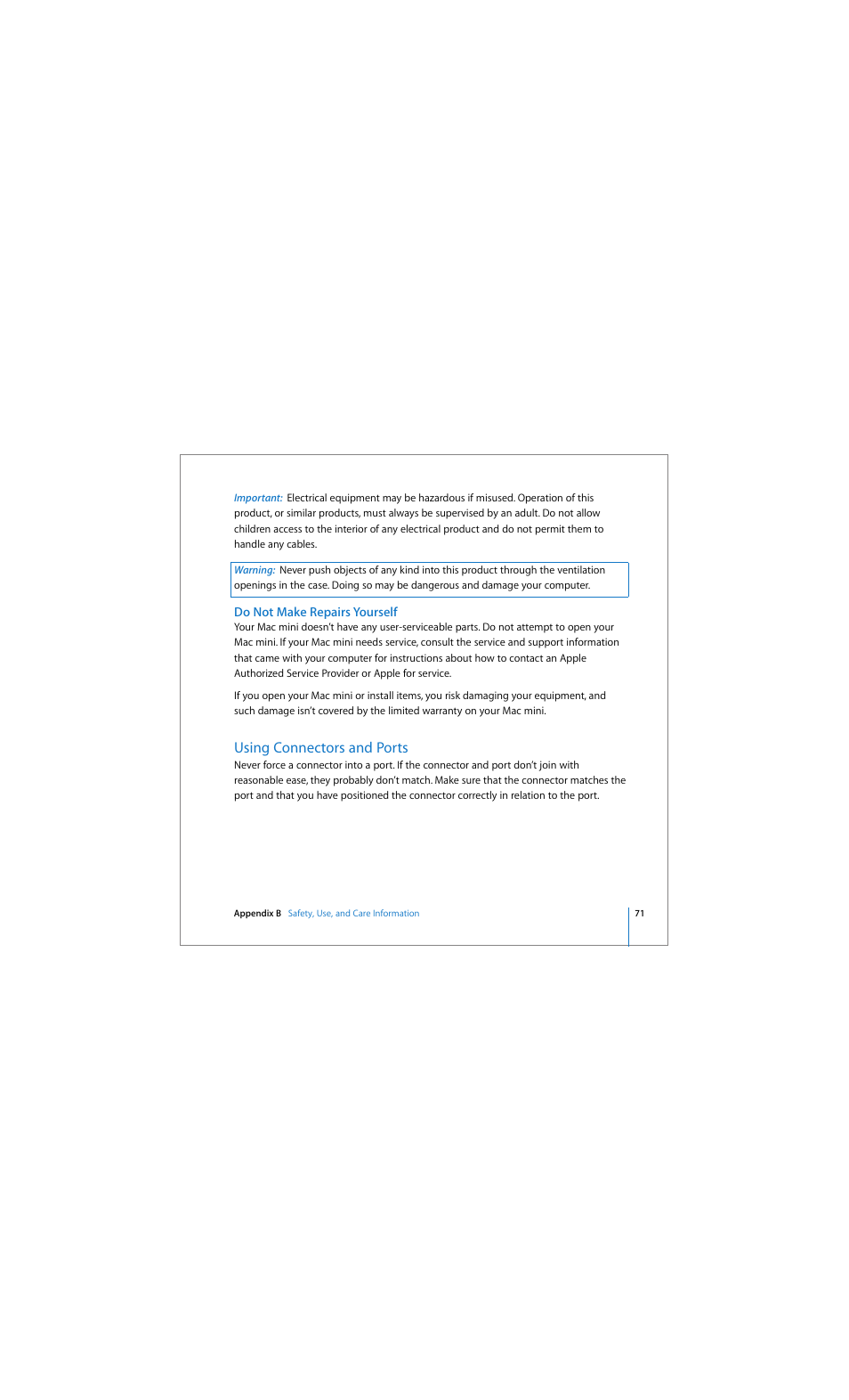 Using connectors and ports | Apple Mac mini (Early 2006) User Manual | Page 71 / 96