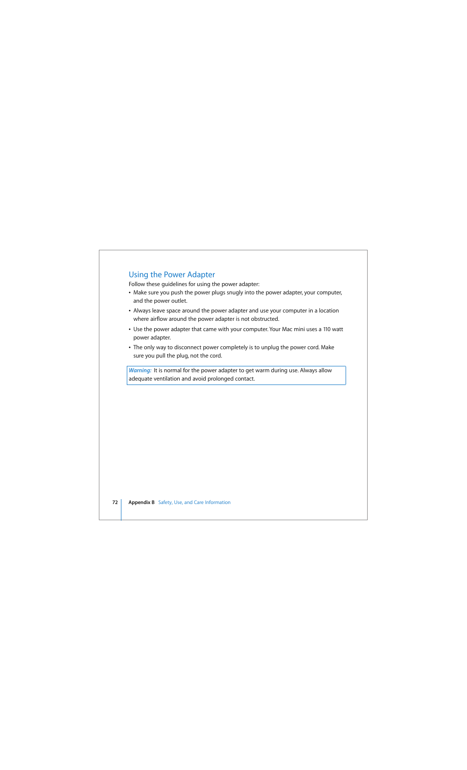 Using the power adapter | Apple Mac mini (Early 2006) User Manual | Page 72 / 96