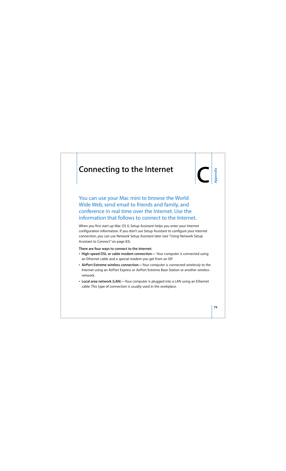Connecting to the internet | Apple Mac mini (Early 2006) User Manual | Page 79 / 96