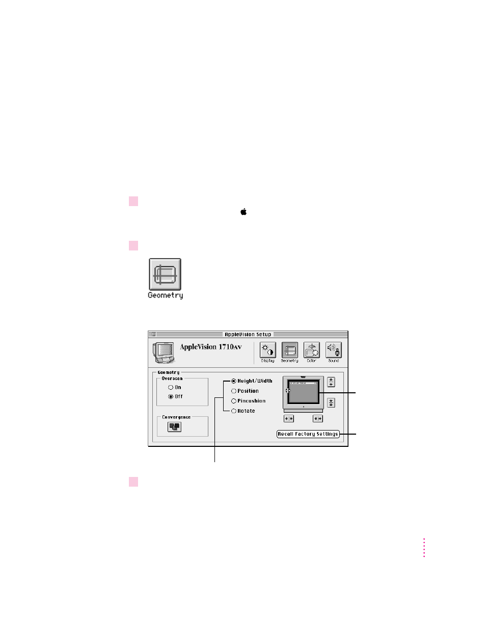 Adjusting height and width | Apple AppleVision 1710AV User Manual | Page 43 / 156