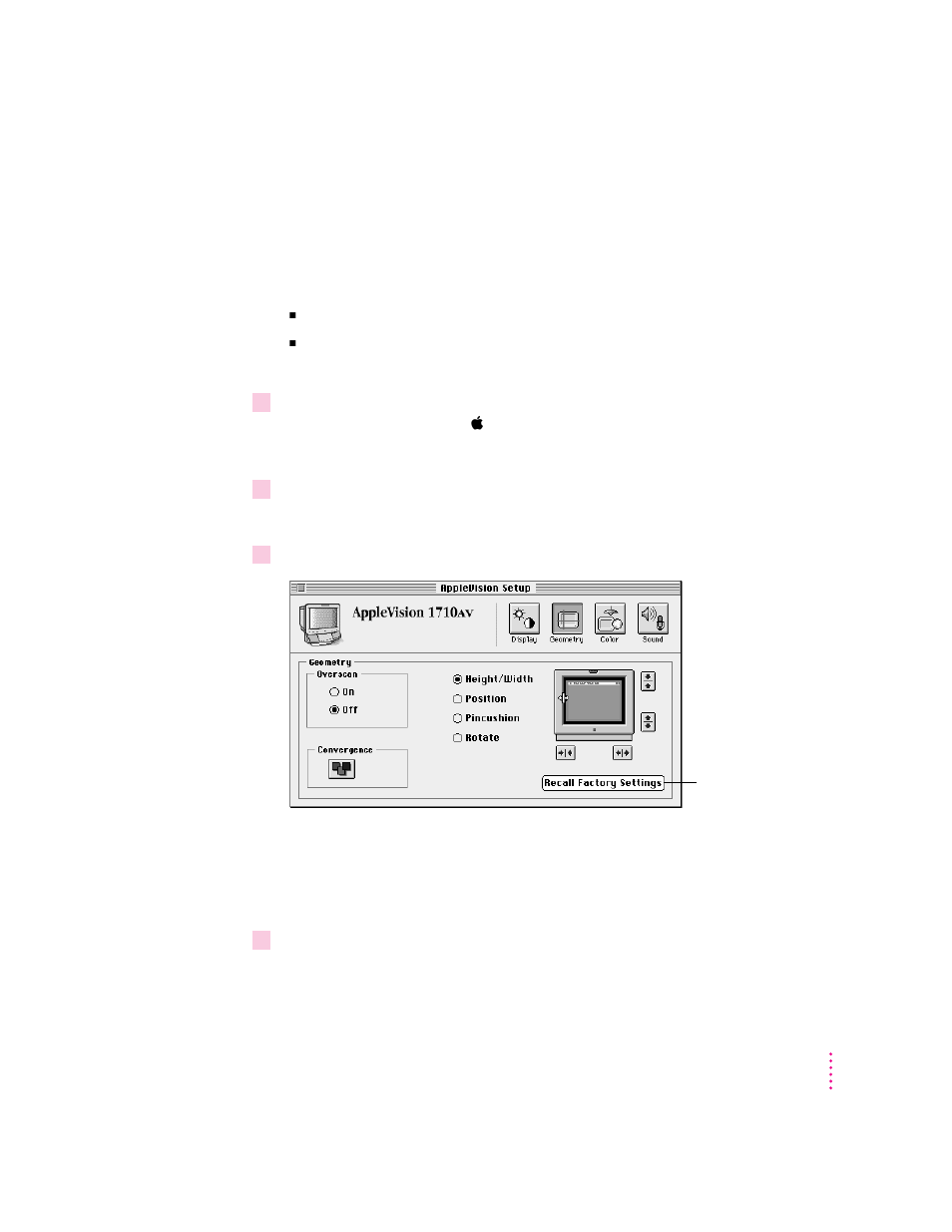 Resetting screen image to original levels | Apple AppleVision 1710AV User Manual | Page 53 / 156