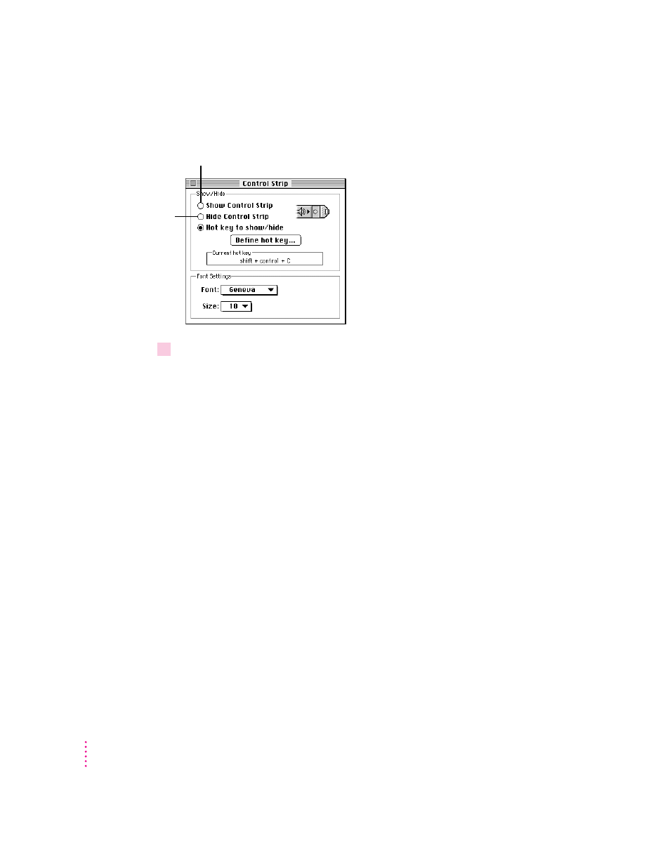 Defining a hot key for the control strip | Apple AppleVision 1710AV User Manual | Page 95 / 156