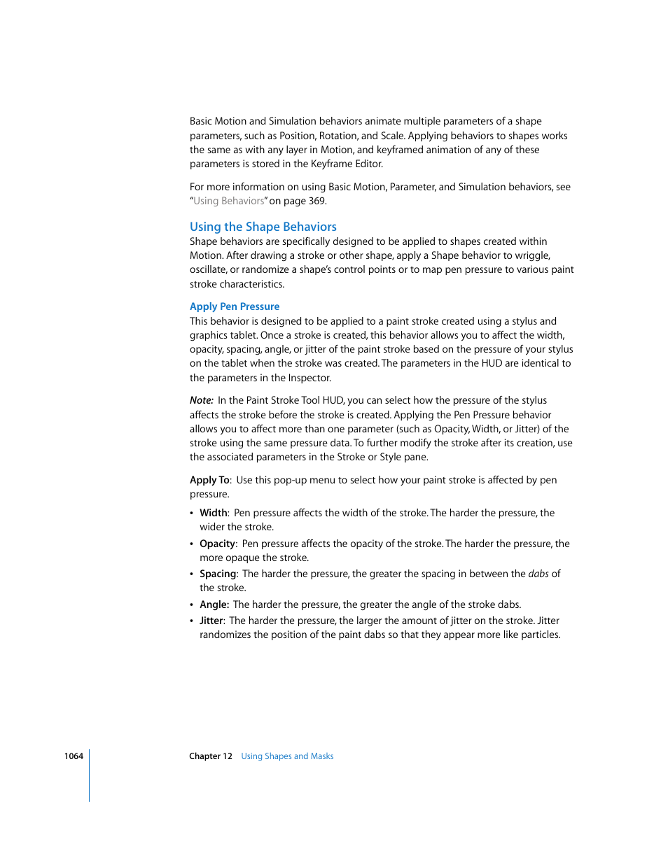 Using the shape behaviors, Using the shape, Behaviors | Apple Motion 3 User Manual | Page 1064 / 1288