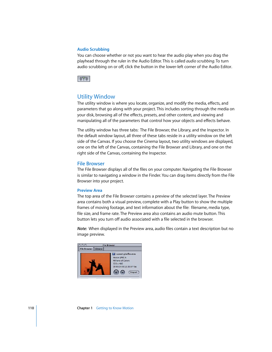 Utility window, File browser | Apple Motion 3 User Manual | Page 110 / 1288
