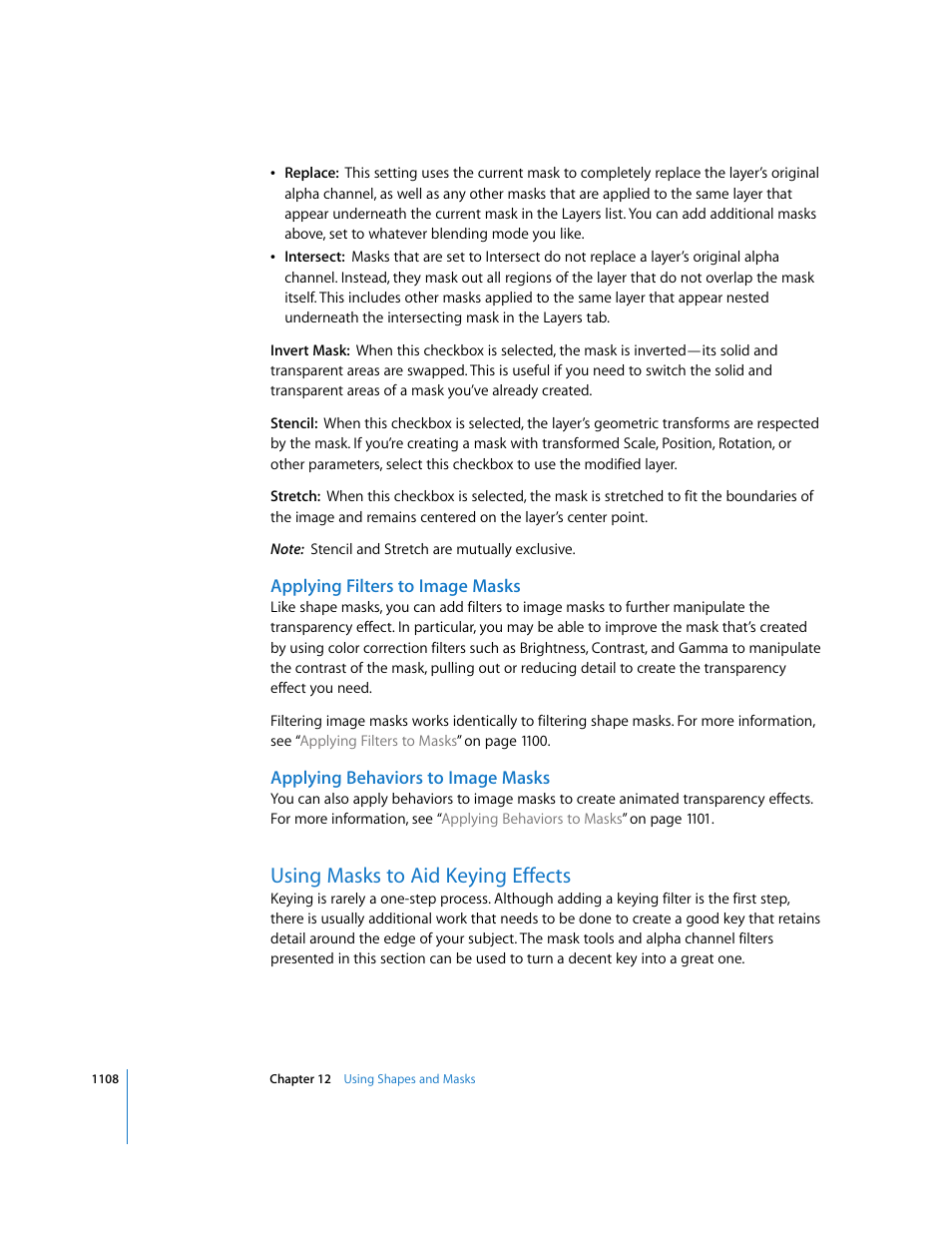 Applying filters to image masks, Applying behaviors to image masks, Using masks to aid keying effects | Apple Motion 3 User Manual | Page 1108 / 1288