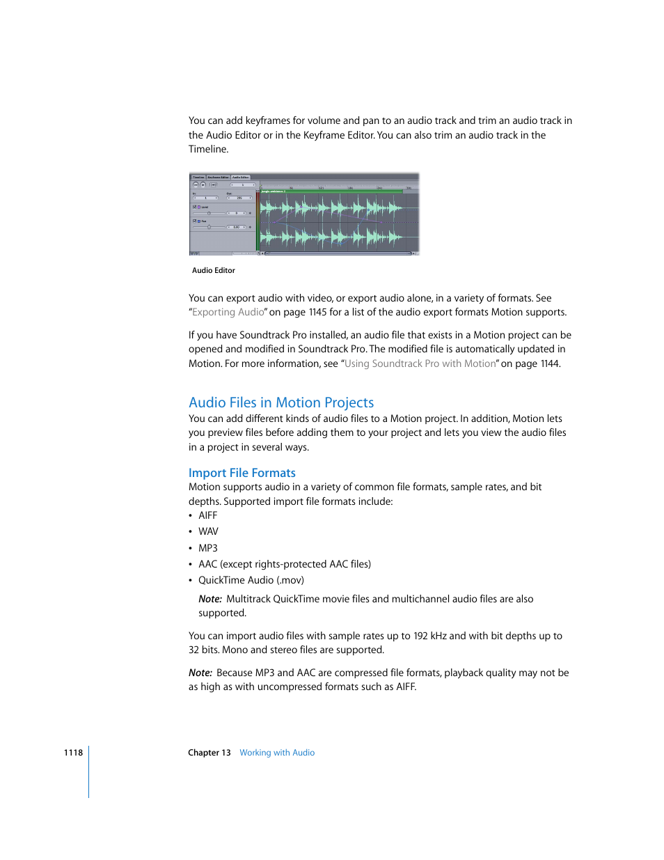 Audio files in motion projects, Import file formats | Apple Motion 3 User Manual | Page 1118 / 1288