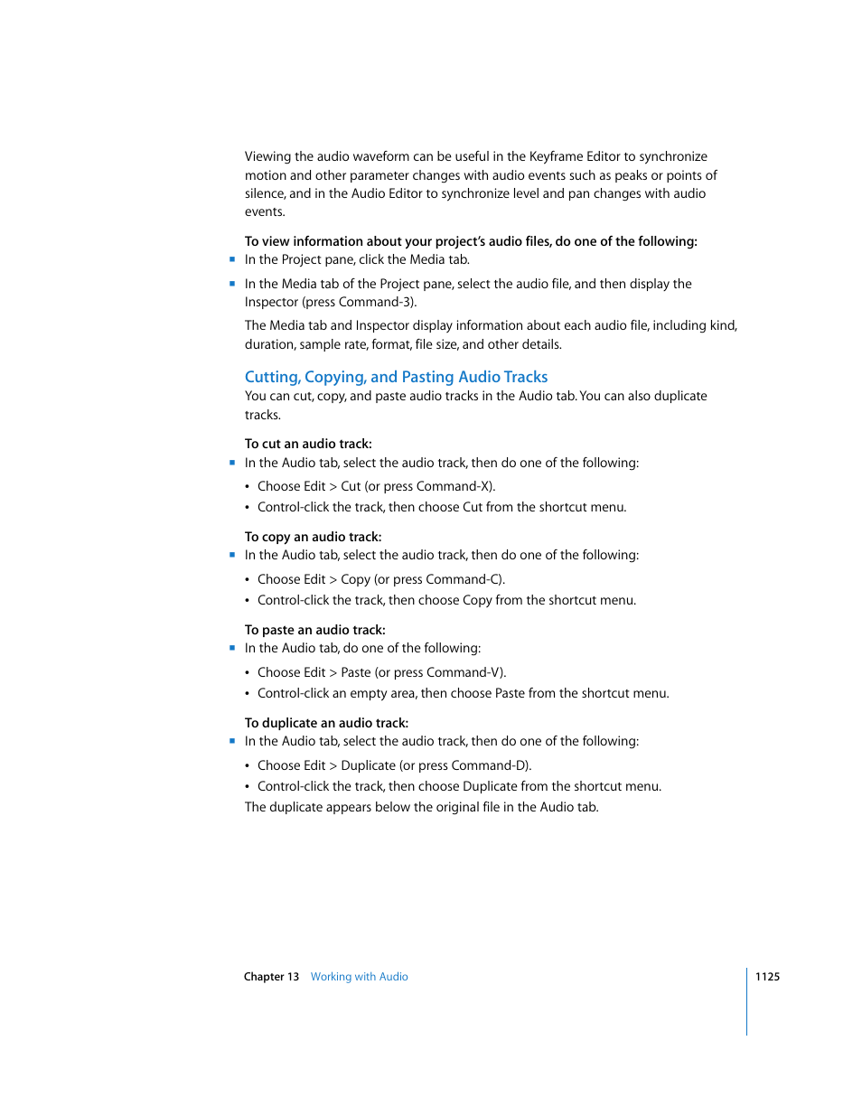 Cutting, copying, and pasting audio tracks | Apple Motion 3 User Manual | Page 1125 / 1288