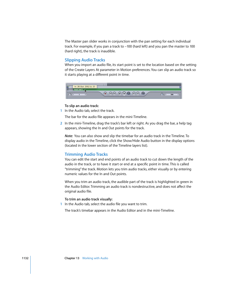 Slipping audio tracks, Trimming audio tracks | Apple Motion 3 User Manual | Page 1132 / 1288