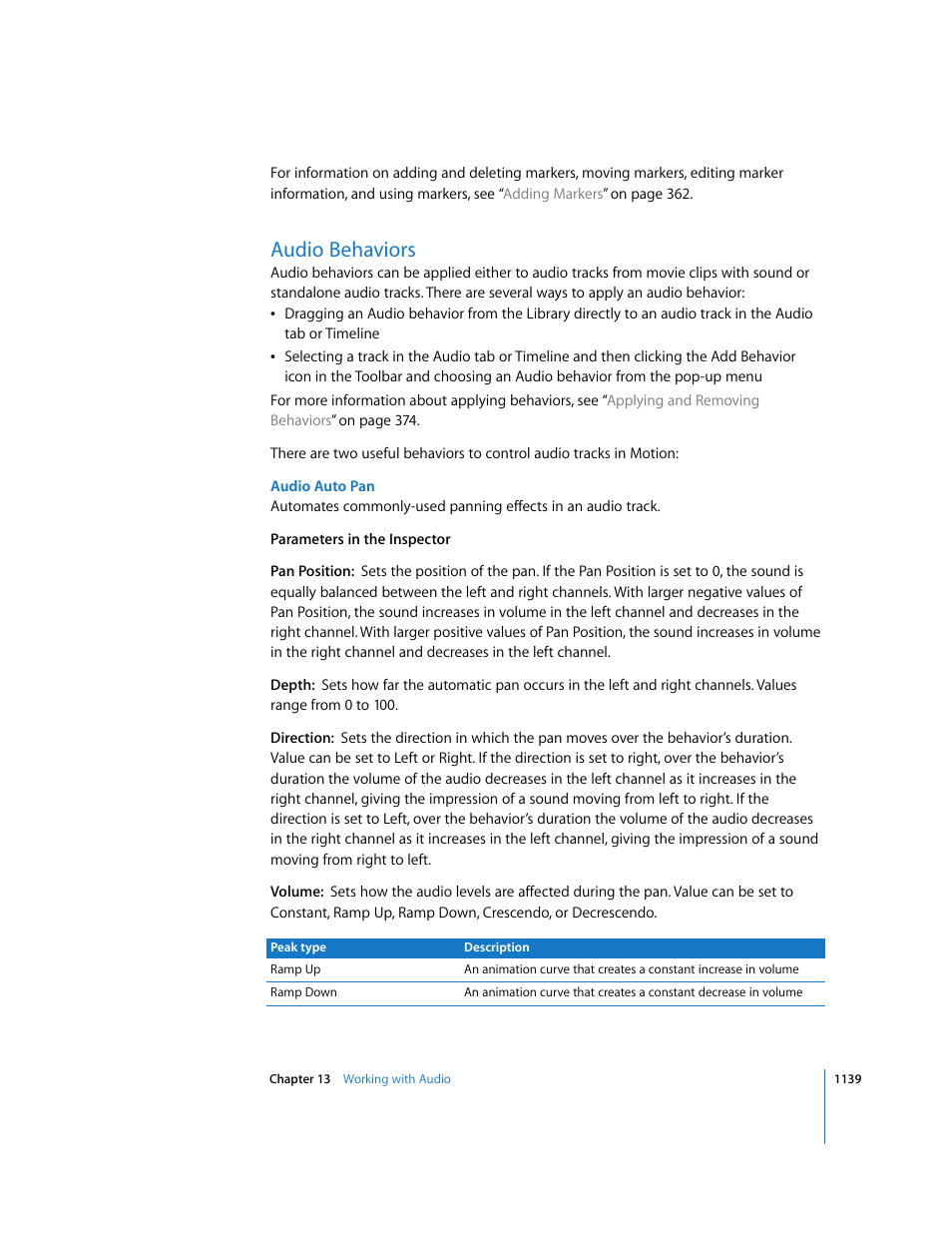 Audio behaviors | Apple Motion 3 User Manual | Page 1139 / 1288