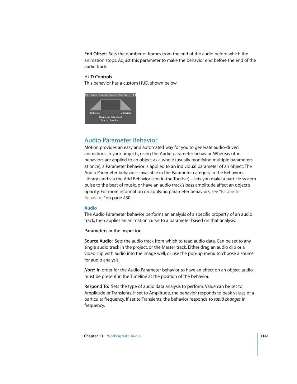 Audio parameter behavior, Audio, Parameter behavior | Apple Motion 3 User Manual | Page 1141 / 1288