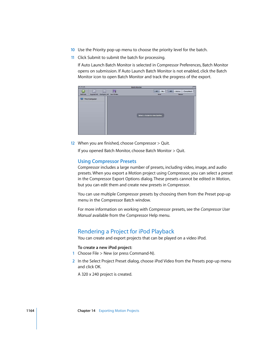 Using compressor presets, Rendering a project for ipod playback | Apple Motion 3 User Manual | Page 1164 / 1288