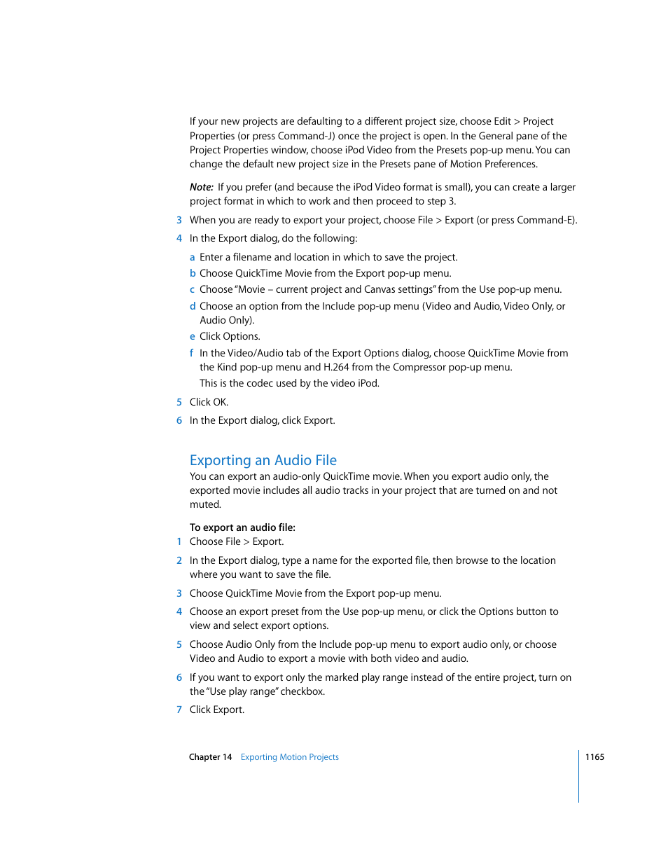Exporting an audio file | Apple Motion 3 User Manual | Page 1165 / 1288