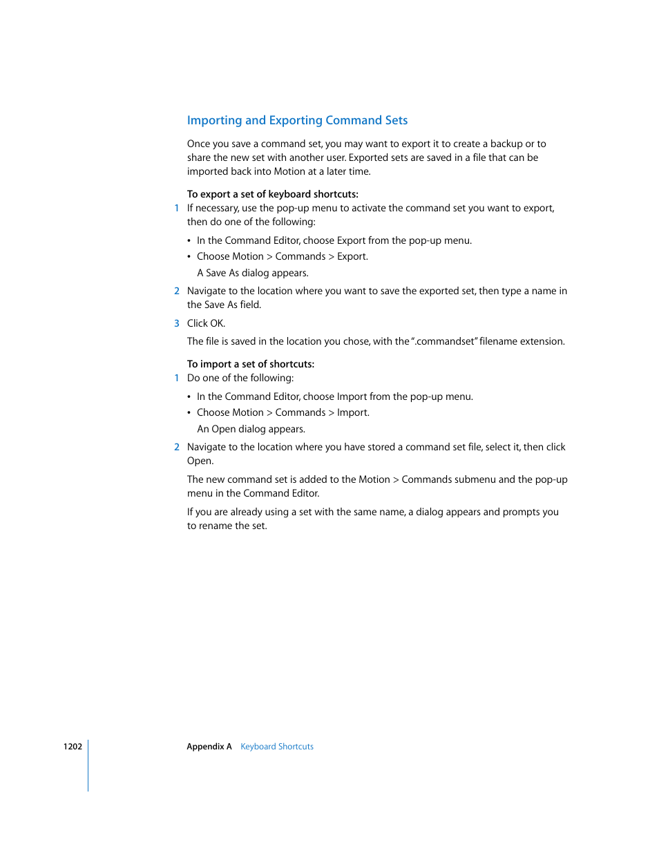 Importing and exporting command sets | Apple Motion 3 User Manual | Page 1202 / 1288
