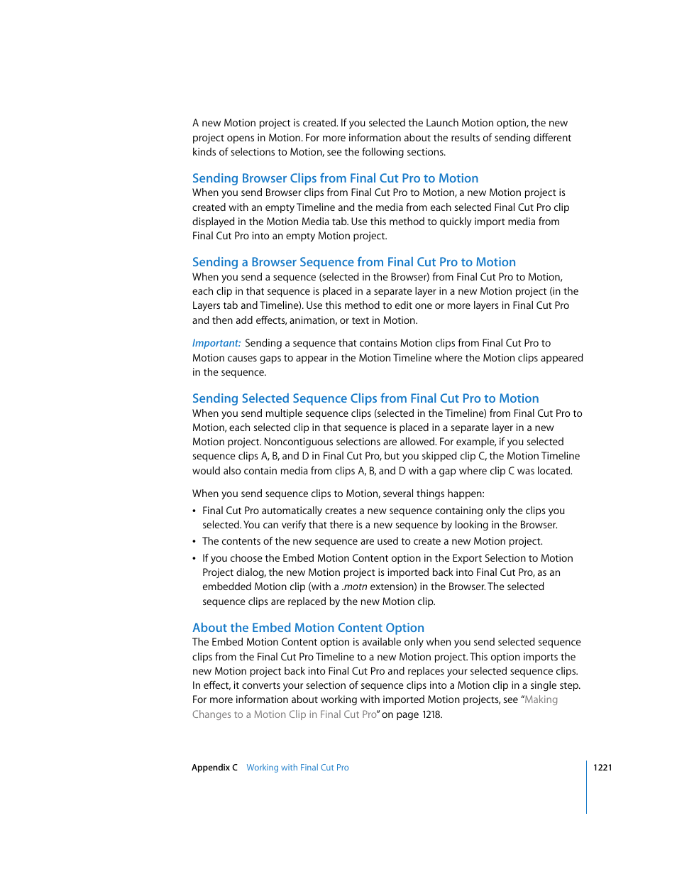 Sending browser clips from finalcutpro to motion, About the embed motion content option, Motion | Apple Motion 3 User Manual | Page 1221 / 1288