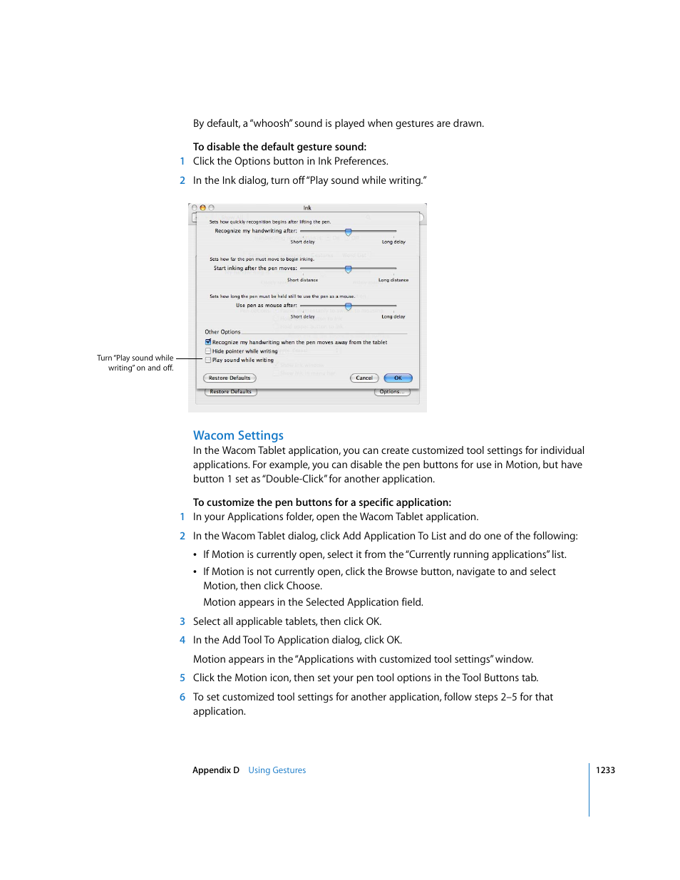 Wacom settings, Wacom, Settings | Apple Motion 3 User Manual | Page 1233 / 1288