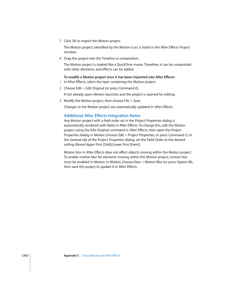 Additional after effects integration notes | Apple Motion 3 User Manual | Page 1242 / 1288
