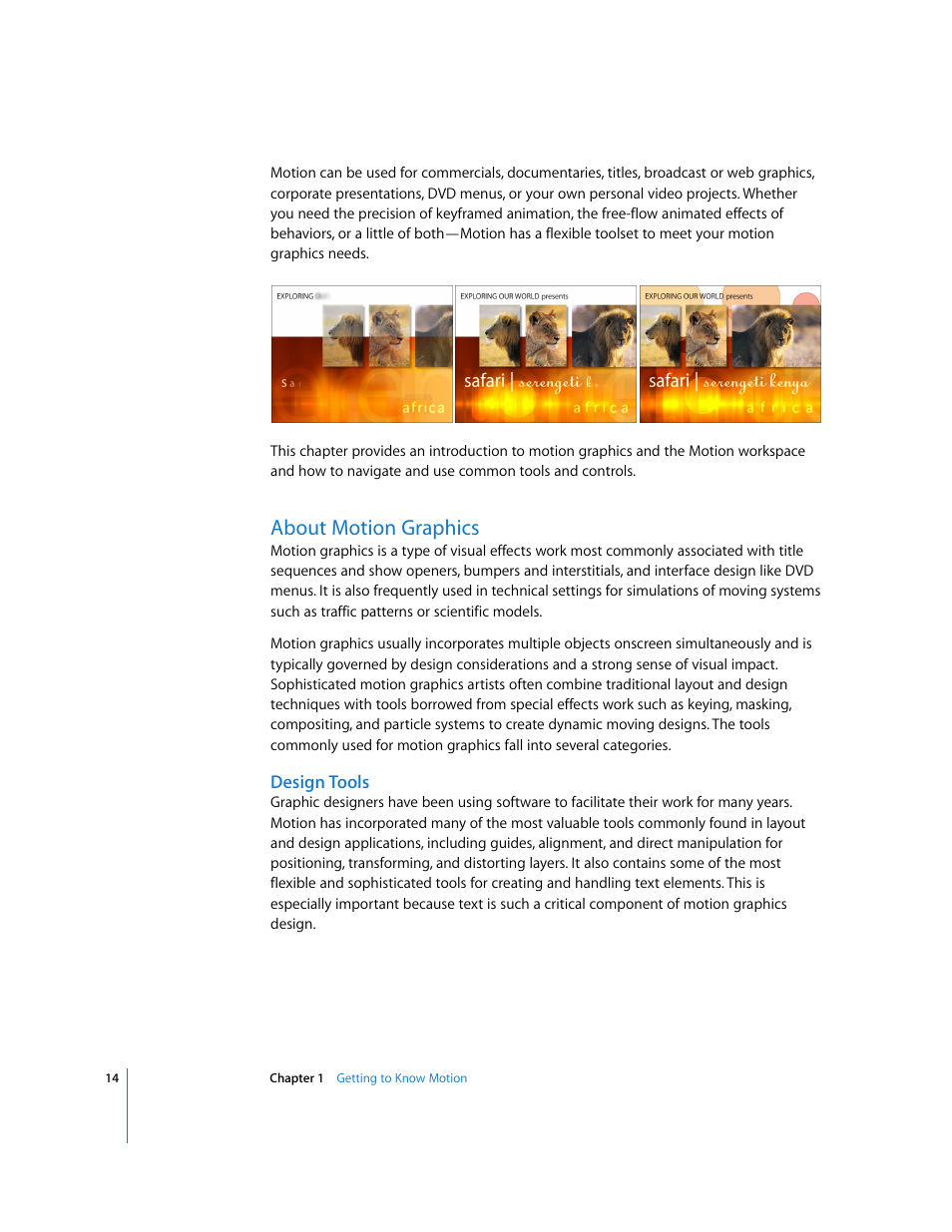 About motion graphics, Design tools | Apple Motion 3 User Manual | Page 14 / 1288