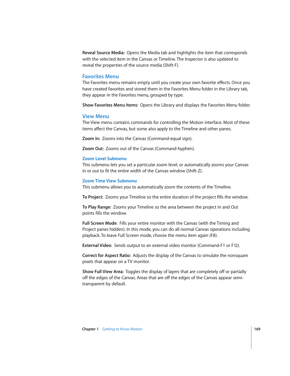 Favorites menu, View menu | Apple Motion 3 User Manual | Page 169 / 1288