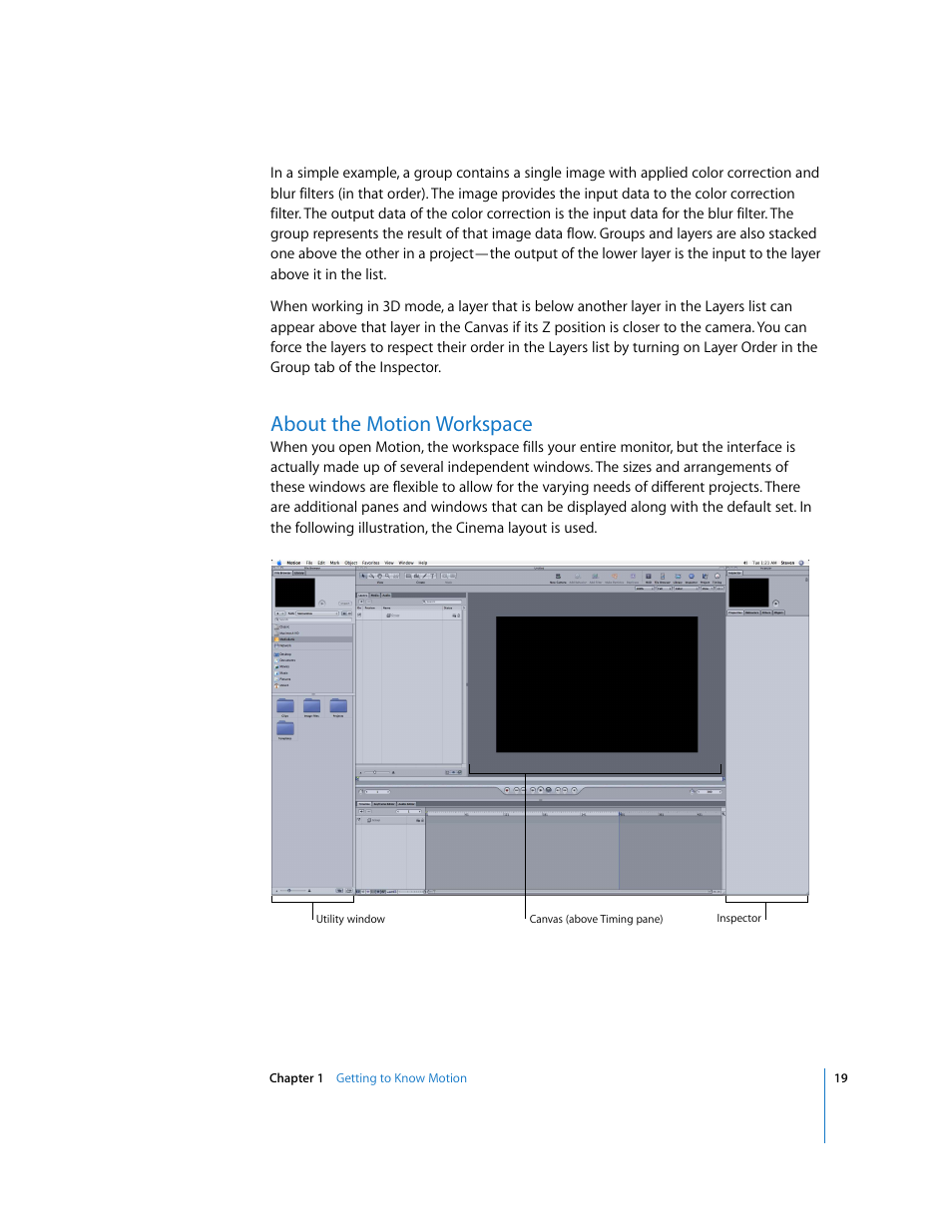 About the motion workspace | Apple Motion 3 User Manual | Page 19 / 1288