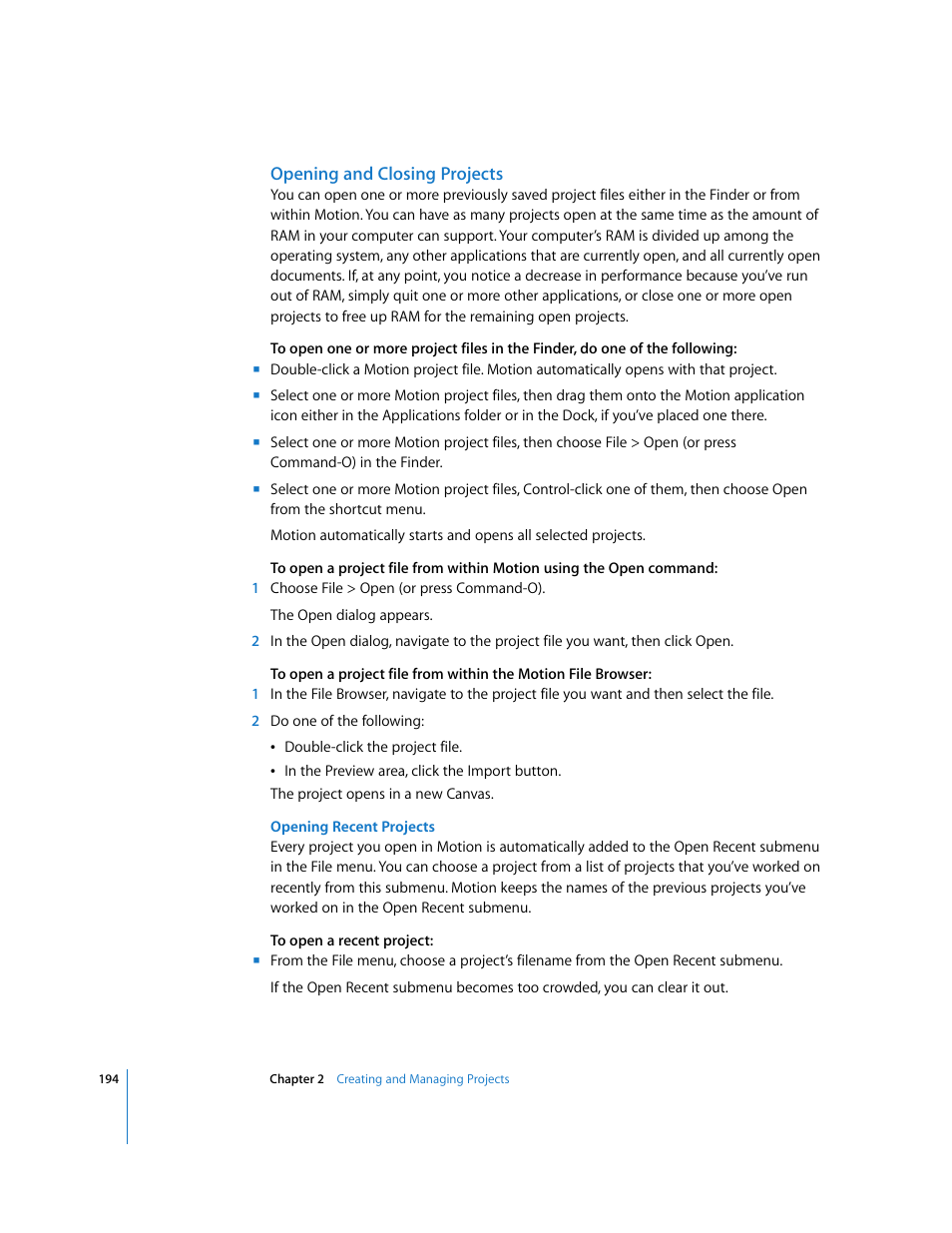 Opening and closing projects | Apple Motion 3 User Manual | Page 194 / 1288