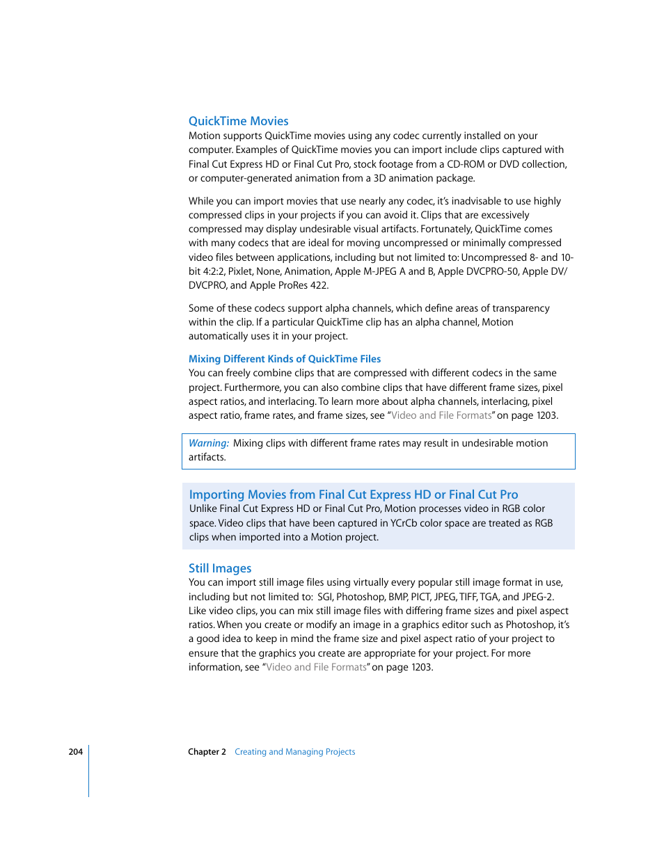 Quicktime movies, Still images | Apple Motion 3 User Manual | Page 204 / 1288