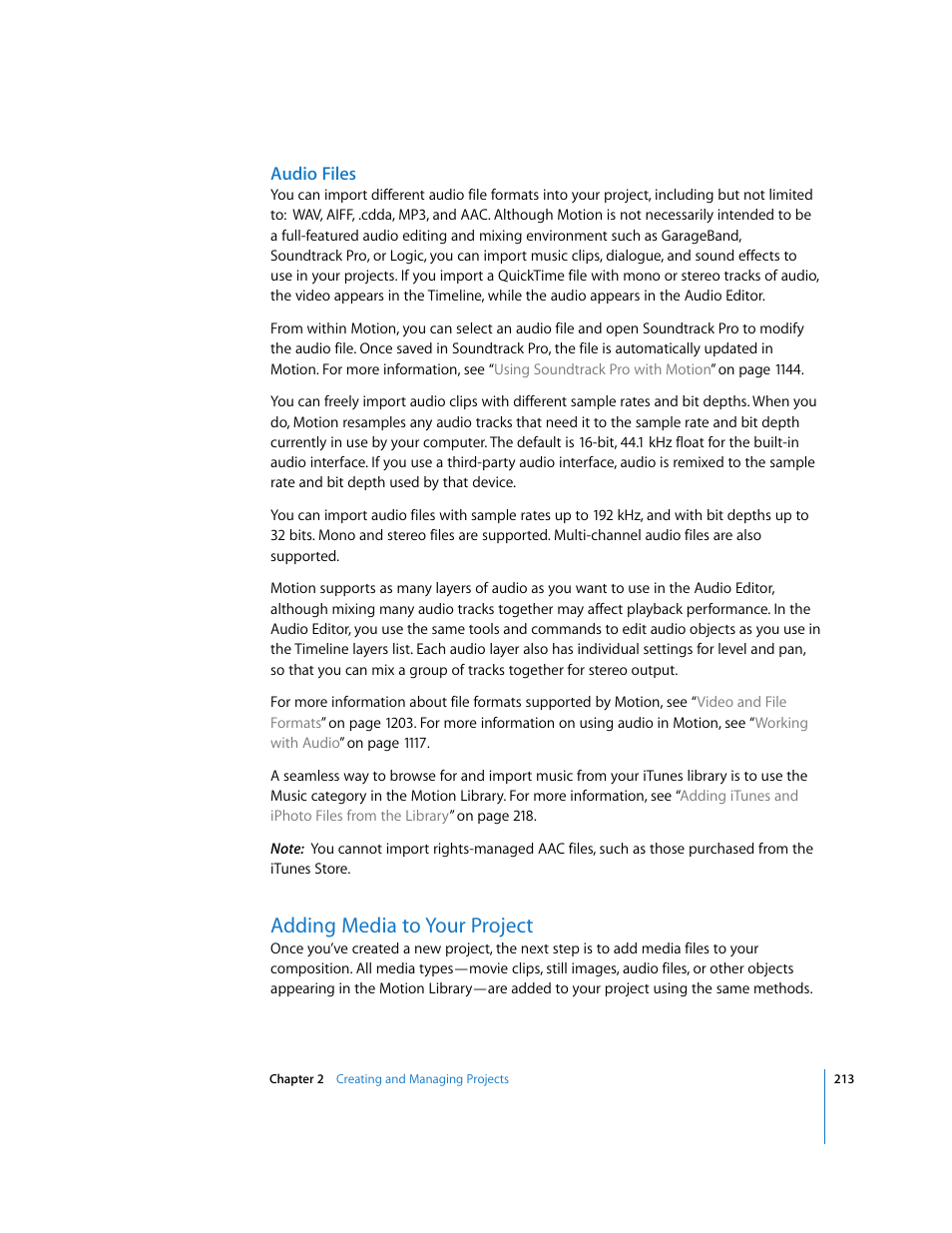 Audio files, Adding media to your project | Apple Motion 3 User Manual | Page 213 / 1288