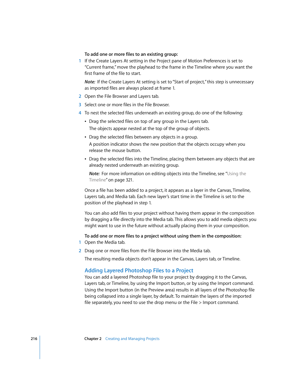 Adding layered photoshop files to a project, Adding layered, Photoshop files to a project | Apple Motion 3 User Manual | Page 216 / 1288