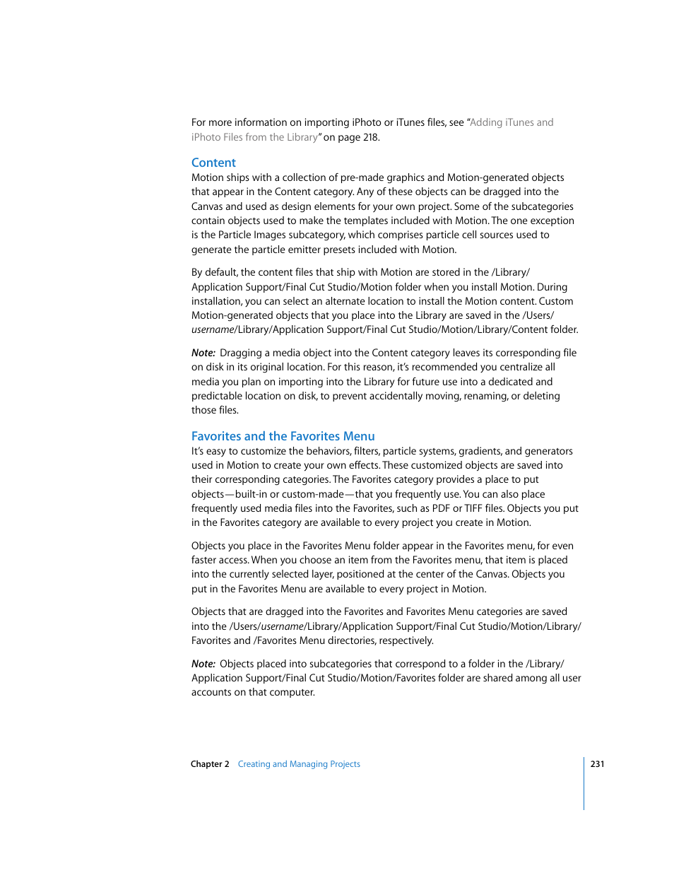 Content, Favorites and the favorites menu | Apple Motion 3 User Manual | Page 231 / 1288