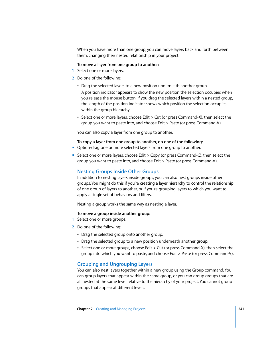 Nesting groups inside other groups, Grouping and ungrouping layers | Apple Motion 3 User Manual | Page 241 / 1288