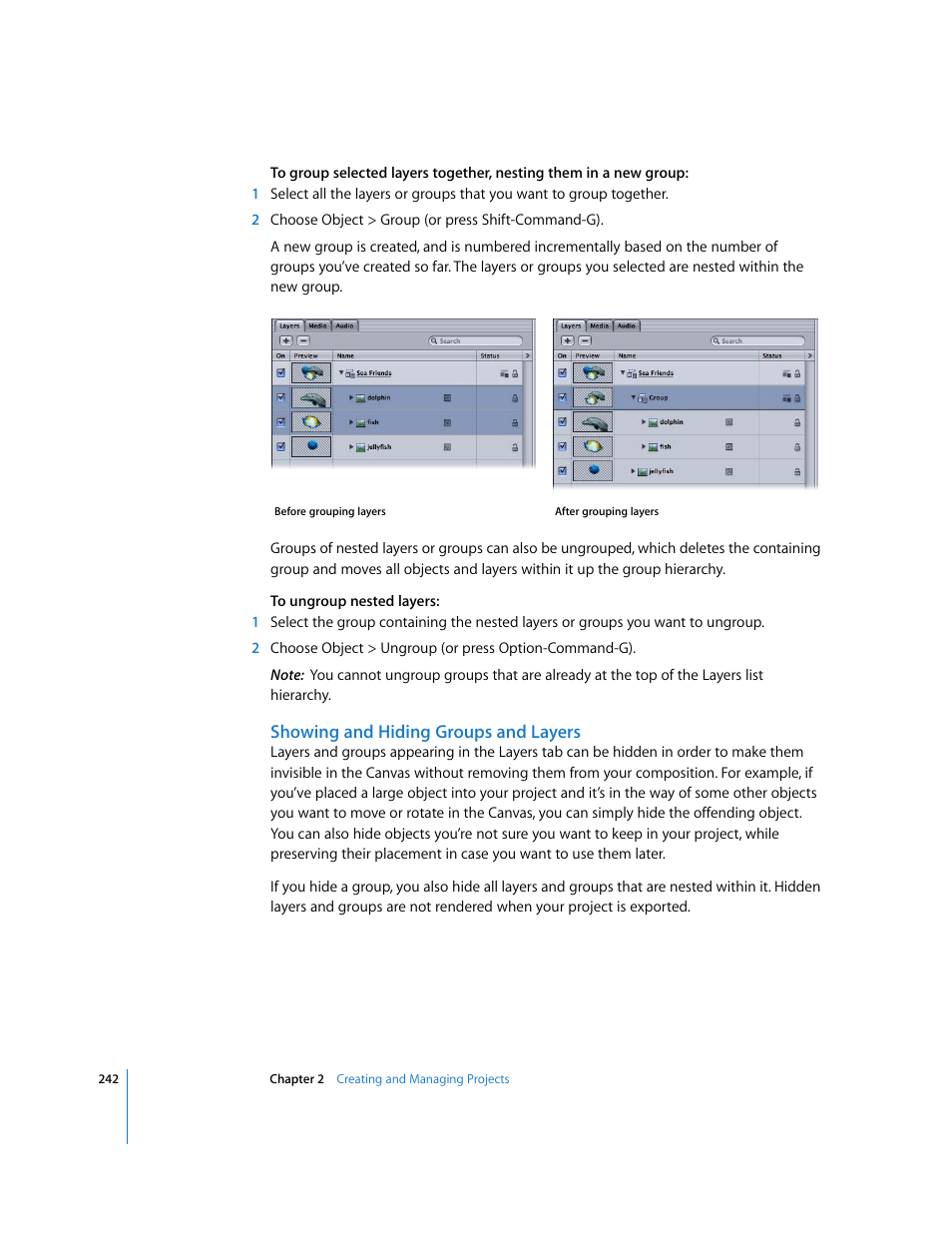 Showing and hiding groups and layers | Apple Motion 3 User Manual | Page 242 / 1288